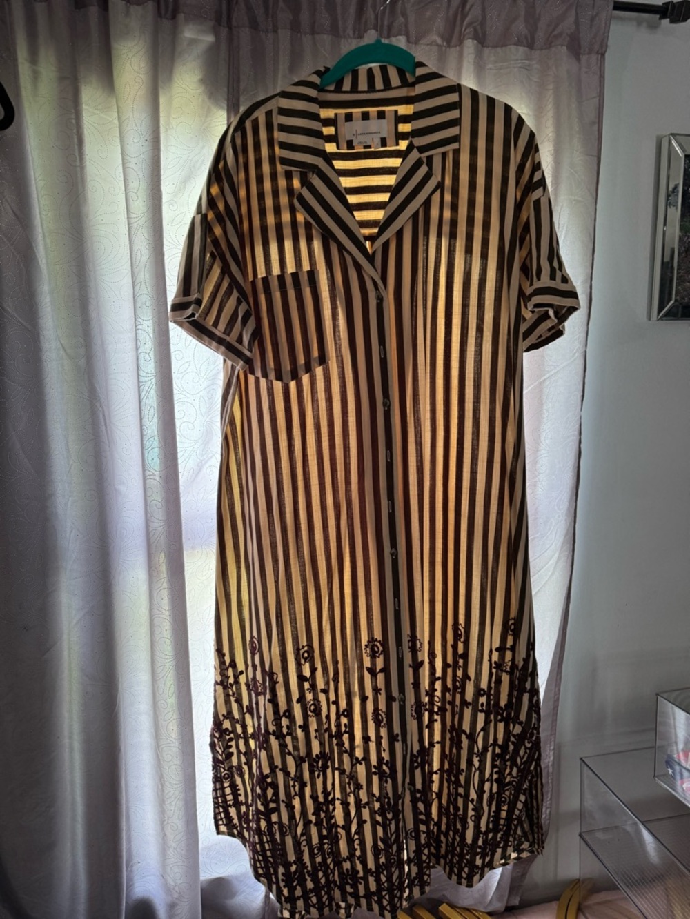 Anthropologie Black and Cream Striped Button-Front Dress